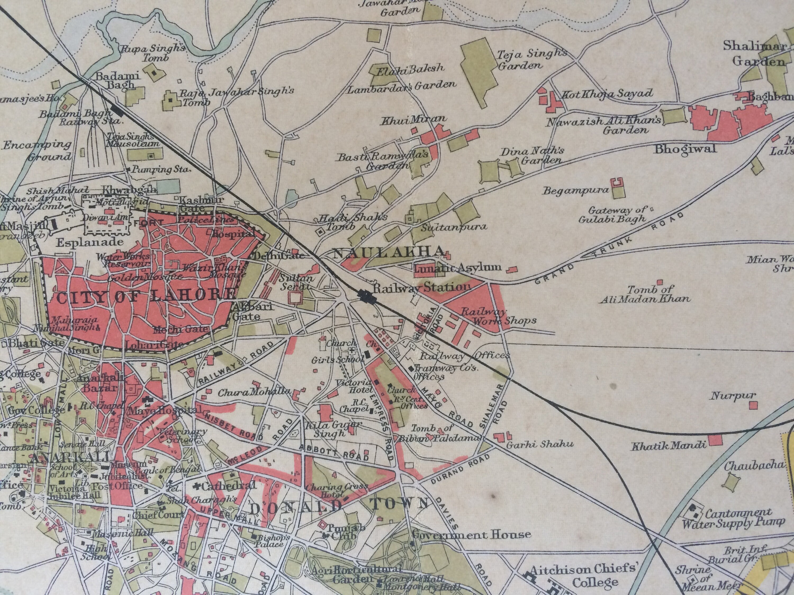 1908 Lahore and Environs Original Antique Map - Available Mounted and 