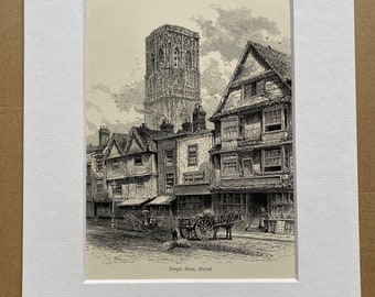 1876 Temple Street, Bristol Original Antique Engraving - Mounted and Matted - Available Framed