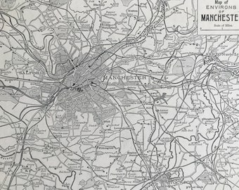 1894 The Environs of Manchester Original Antique Map - City Plan - Mounted and Matted - Available Framed