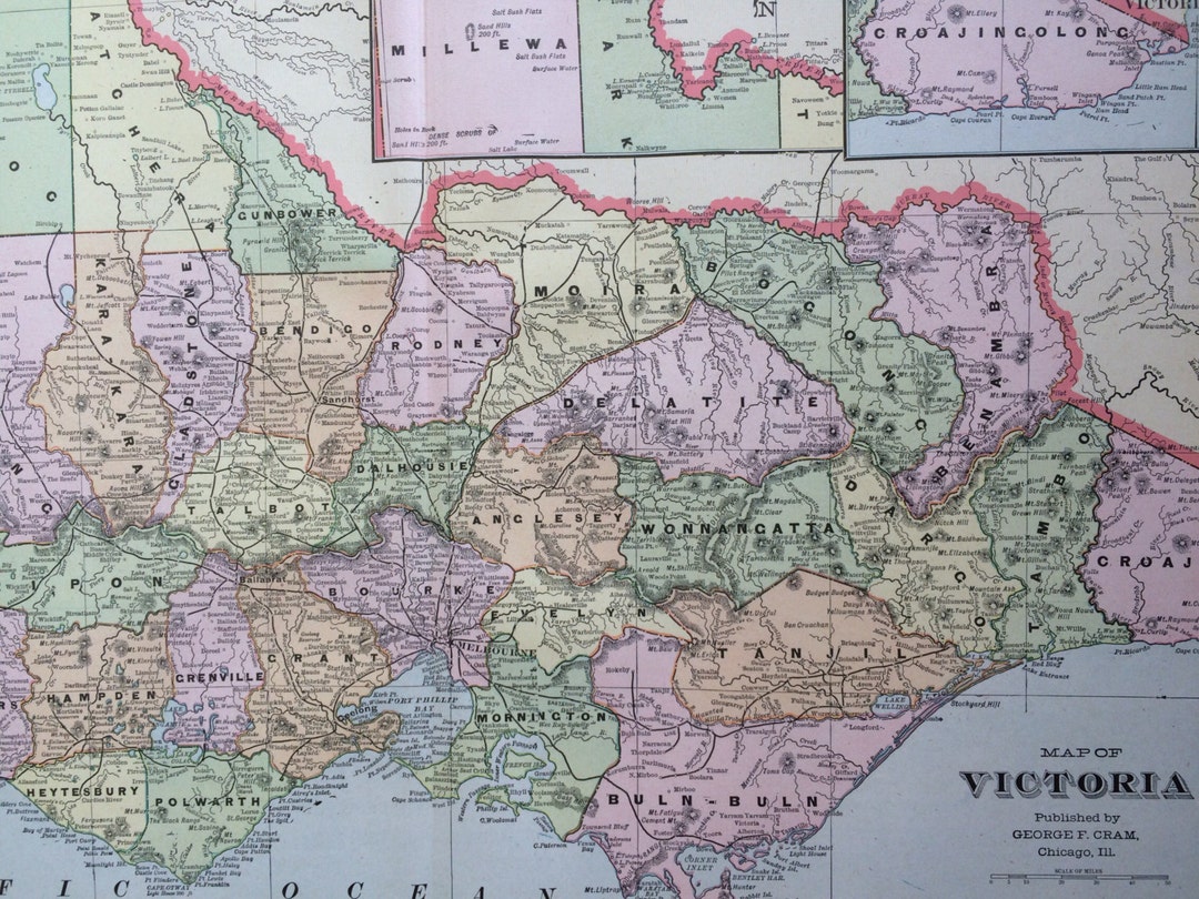 1901 VICTORIA Large Original Antique Map, 22.5 X 14.5 Inches, Home ...