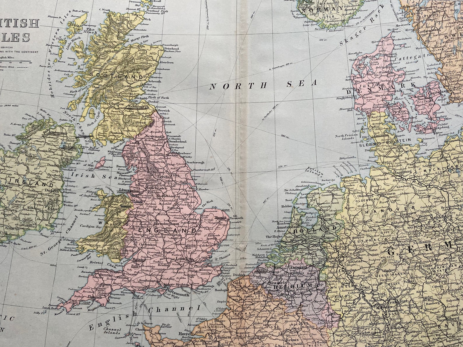 1896 British Isles and Northern Europe Original Antique Map - Large ...