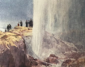 1908 Wairoa Geyser Original Antique Print - Mounted and Matted - Available Framed - Vintage Wall Decor - New Zealand