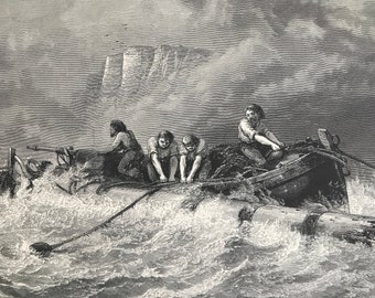 1876 Off Beachy Head Original Antique Wood Engraving - Mounted and Matted - Sussex Coastline - England - Decorative Art - Available Framed