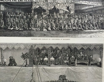 1877 The 'Empress' Title Festivities in British Burmah Original Antique Engraving, Illustrated London News, Victorian Decor - Colonialism