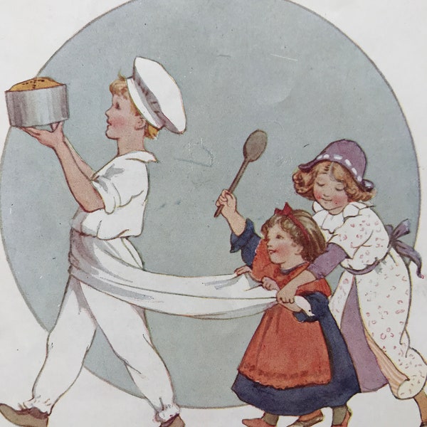 1917 Pat-a-Cake, Pat-a-Cake, Bakers Man Original vintage Margaret W. Tarrant Illustration - Matted and Available Framed - Nursery Rhyme