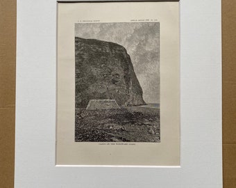 1883 Cliffs on the Windward Coast Original Antique Print - Hawaii - Geological Survey - Mounted and Matted - Available Framed