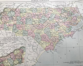 1875 North Carolina Original Antique Map - NC - US State Map - United States - Vintage Wall Map - Available Matted and Framed