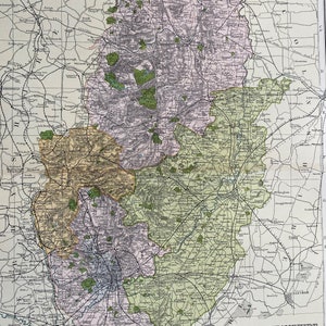1902 Nottinghamshire Original Antike Landkarte mit Eisenbahnen, Bahnhöfen, Kreuzungen, Kanälen - Große Wandkarte - Stadt Plan - England