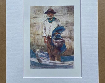 1904 A Fisherman of the Lagoon Original Antique Print - Venice - Italy - Mounted and Matted - Available Framed