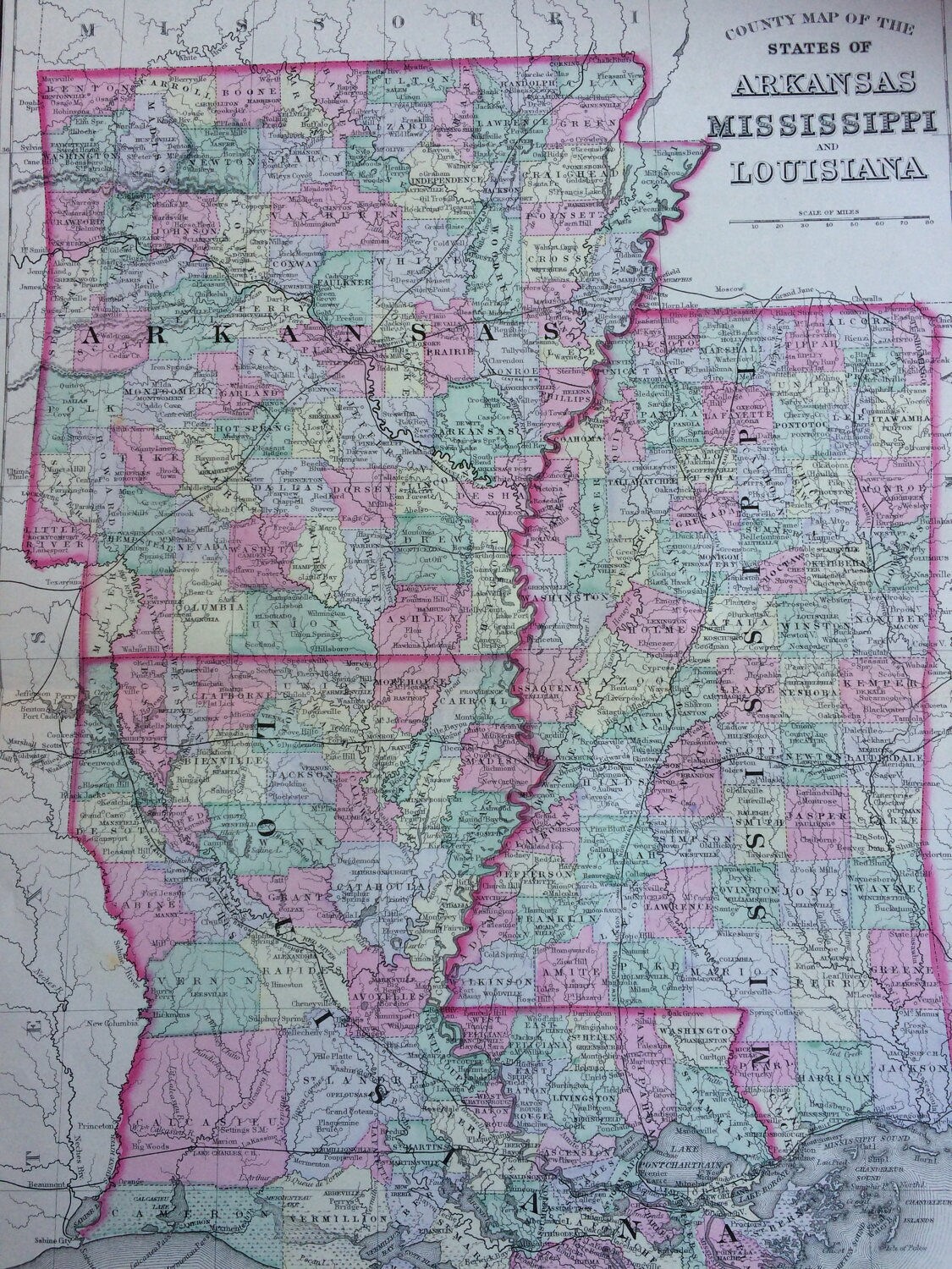 Arkansas, Mississippi & Louisiana Map,1862 - Original Art, Antique Maps &  Prints