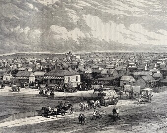 1880 View of Ballarat, Victoria Original Antique Print - Australia - Mounted and Matted - Available Framed