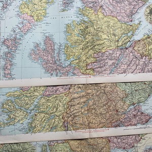 Ensemble de 3 grandes cartes anciennes originales d'Écosse de 1902 avec des cartes des îles Shetland, des Orcades, d'Aberdeen, de Dundee, d'Édimbourg et de Glasgow