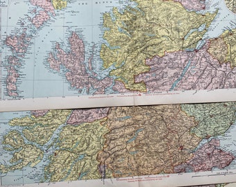 1902 Scotland Set of 3 Large Original Antique Maps with inset maps of Shetland Islands, Orkney Islands, Aberdeen, Dundee, Edinburgh, Glasgow