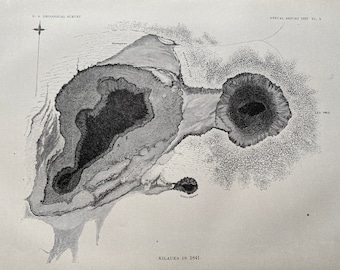 1883 Kilauea in 1841 Original Antique Print - Volcano - Hawaii - Geological Survey - Mounted and Matted - Available Framed
