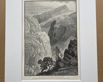 1880 The Valley of the Kadisha (The holy river) Lebanon Original Antique Engraving - Mounted and Matted - Available Framed - Victorian Decor