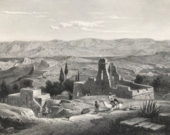 1880 Bethany Original Antique Engraving - El Eizariya - Israel - Palestine - Landscape - Mounted and Matted - Available Framed