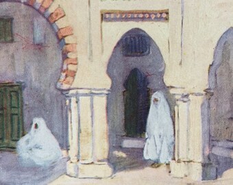 1904 The Court-Yard of the Lighthouse, Cape Spartel Original Antique Print - Moroccan Landscape - Mounted and Matted - Available Framed