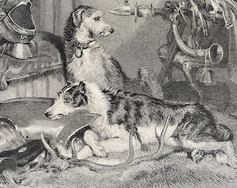 1836 Scene at Abbotsford Original Antique Print - Dog - Edwin Landseer - Engraving - Portrait - Mounted and Matted - Available Framed