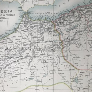 Grande carte noire originale A & C noire de l'Algérie, du Maroc et de la Tunisie de 1898 - Afrique du Nord - Tunisie - Déco murale victorienne - Idée cadeau de mariage