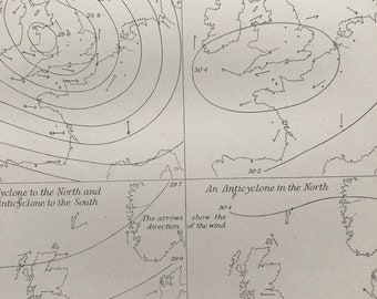 1891 Cyclones and Anticyclones Original Antique Print - Meteorology - Meteorologist Gift - Available Mounted, Matted and Framed