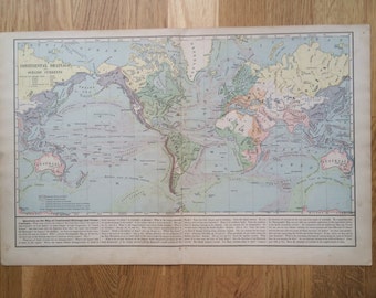 1887 Oceanic Currents Large Original Antique World Map, 11.75 x 18 inches, Oceanography, Appleton Atlas, Cartography, Geography
