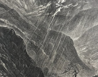 1876 Honister Crag and Pass Original Antique Wood Engraving - Mounted and Matted - Landscape - Cumbria - Lake District - Available Framed
