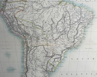 1898 South America Extra Large Original Antique A & C Black Map - Large Wall Map - Wall Decor