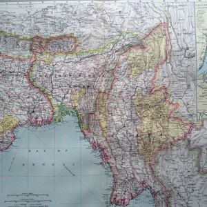 1903 Bengalen Provinzen, Burma & Südtibet Große Original antike Landkarte, 15,5 x 20,5 Zoll, Landkarte von Harmsmour, Bangladesch