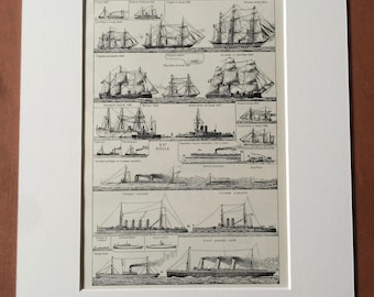 1923 Sailing and Steam Ships Original Antique Print - Mounted and Matted - Available Framed - Sailing - Sailor - Ships - Marine Decor