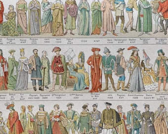 1923 Civil Costumes Original Antique Print - Mounted and Matted - Decorative Art - Wall Decor - Historical Costumes - Fashion