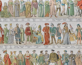 1923 Civil Costumes Original Antique Print - Mounted and Matted - Decorative Art - Wall Decor - Historical Costumes - Fashion