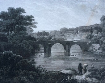 1817 Canoby - Dumfriesshire Original Antique Engraving - Scotland - Borders - Bridge - Architecture - Vintage Wall Decor - Available Framed