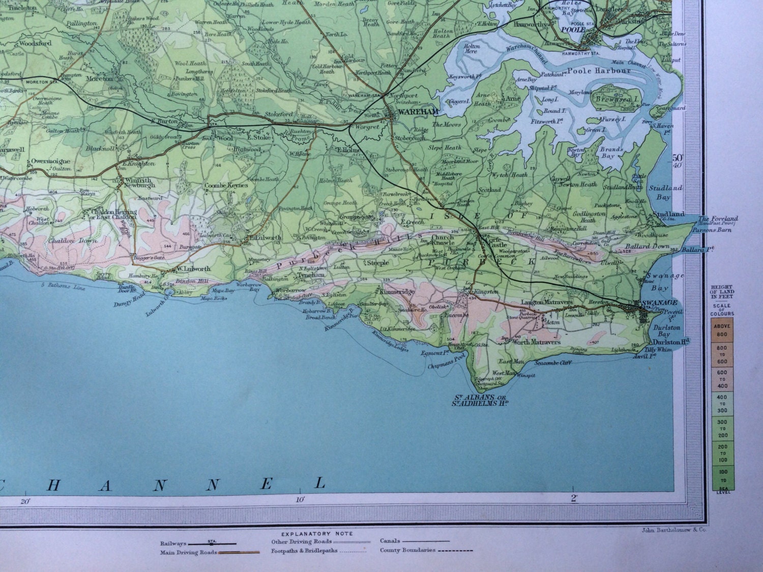 1903 DORSET & PORTLAND ISLE Large Original Antique Map, 17.5 x 23