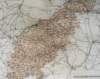 1868 Northamptonshire Original Antique Map - UK County - England County - Wall Decor