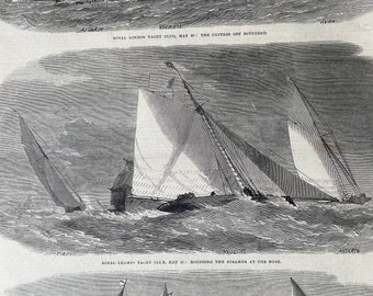 1864 The Yacht Matches in the Thames last week - Yacht Clubs Original Antique Print - Available Framed