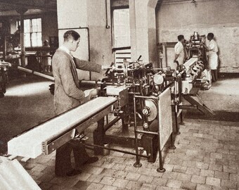 1933 Packing Swiss Rolls - Food Factory Original Vintage Print - Machinery - Mechanics - Mounted and Matted - Available Framed