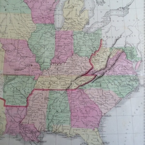 1869 ÉTATS-UNIS (États du sud et de l'ouest) Grande carte ancienne originale rare, 22 x 33,5 pouces, décoration murale historique, États-Unis
