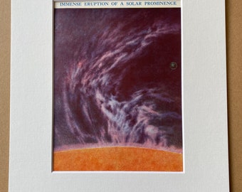 1940s Immense Eruption of a Solar Prominence Original Vintage Print - Sun - Astronomy - Mounted and Matted - Available Framed
