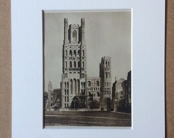 1940s Ely Cathedral Sepia Photo Original Vintage Print - Mounted and Matted - Architecture - Cambridgeshire - Religion - Available Framed