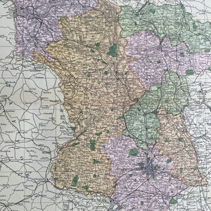 1902 Derbyshire originele antieke kaart met spoorwegen, stations, kruispunten en kanalen - grote muurkaart - stadsplattegrond - Engeland