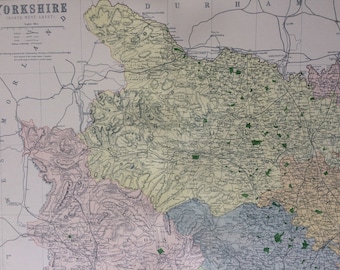 1868 Yorkshire (Northwest) shire Large Original Antique Map showing railways, roads & parliamentary divisions - UK County - Wall Map