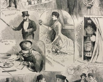 1883 Evening Fete at the International Fisheries Exhibition Original Antique Engraving - Victorian Decor - Costume - Party