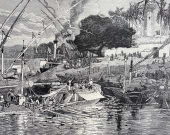 1880 Aswan, the Syene of Juvenal Original Antique Engraving - Egypt - Mounted and Matted - Available Framed