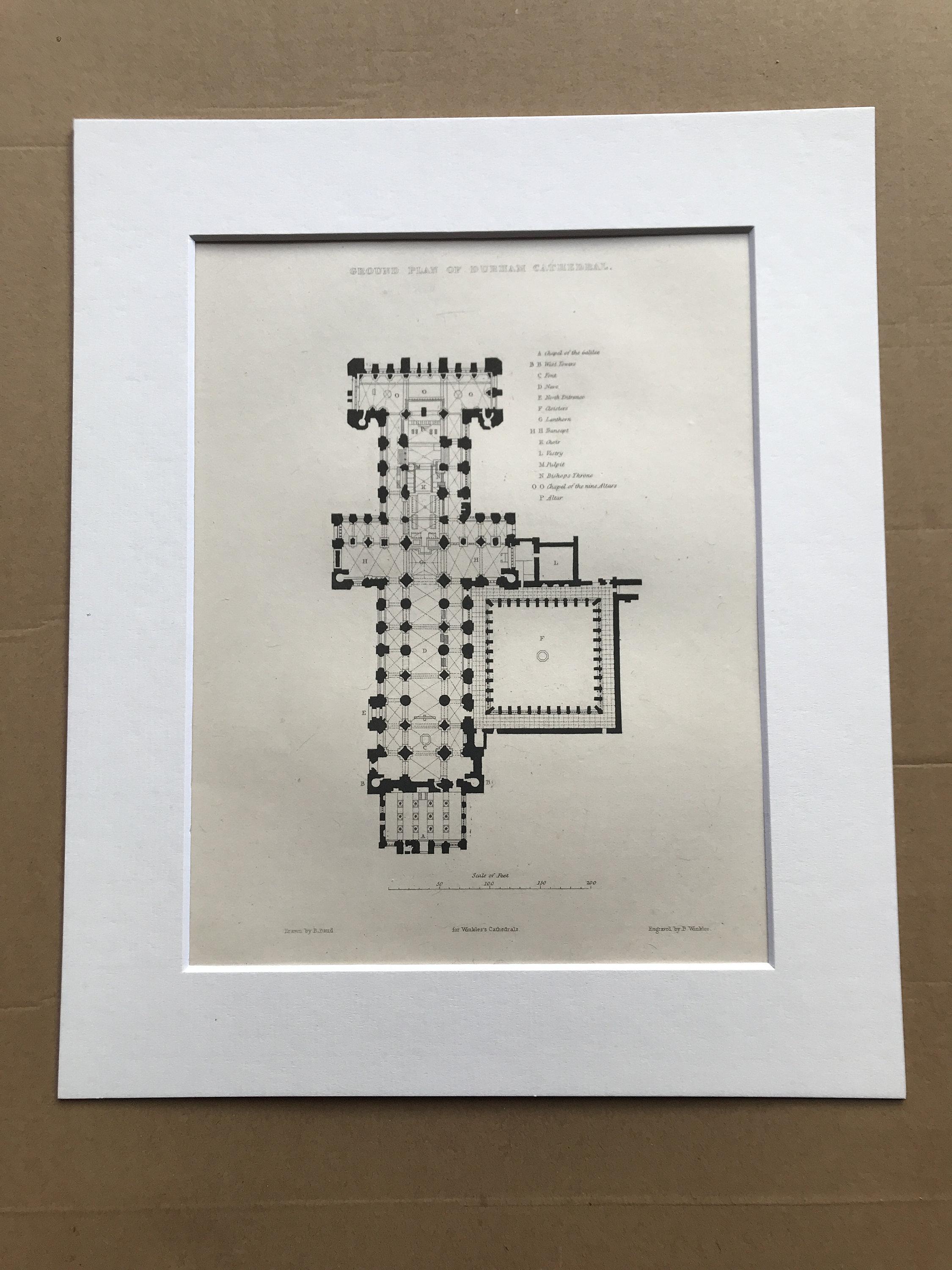 1843 Plan of Durham Cathedral Original Antique Engraving Architecture
