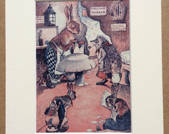 1926 Original Vintage Children's Book Illustration - Matted and Available Framed - 8 x 10 inches - Nursery Decor - March Hare Barber