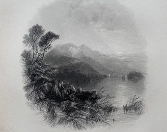 1840 Lower Lake of Killarney Original Antique Engraving - Ireland - Landscape Scenery - Mounted and Matted - Available Framed