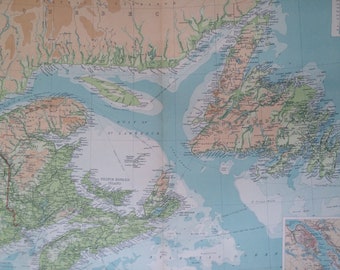 1922 Maritime Provinces & Newfoundland Large Original Antique Times Atlas Physical Map - Large Wall Map - Canada - Halifax