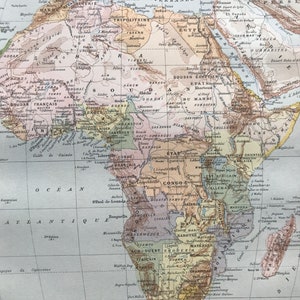 Carte ancienne originale de l&#39;Afrique de 1897 montrant les puissances coloniales et les États indépendants - Montage adhésif et passe-partout - Disponible encadrée