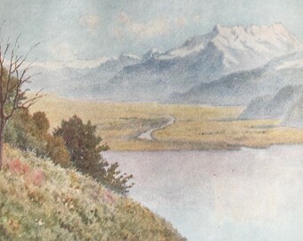 1917 Rhone Valley from Mount Pelerin, Lake Geneva Original Antique Print - Mounted and Matted - Available Framed - Switzerland - Mountain