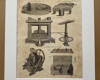 1806 Cyder Mill and Press Original Antique Engraving - Encyclopaedia - Mounted and Matted - Available Framed